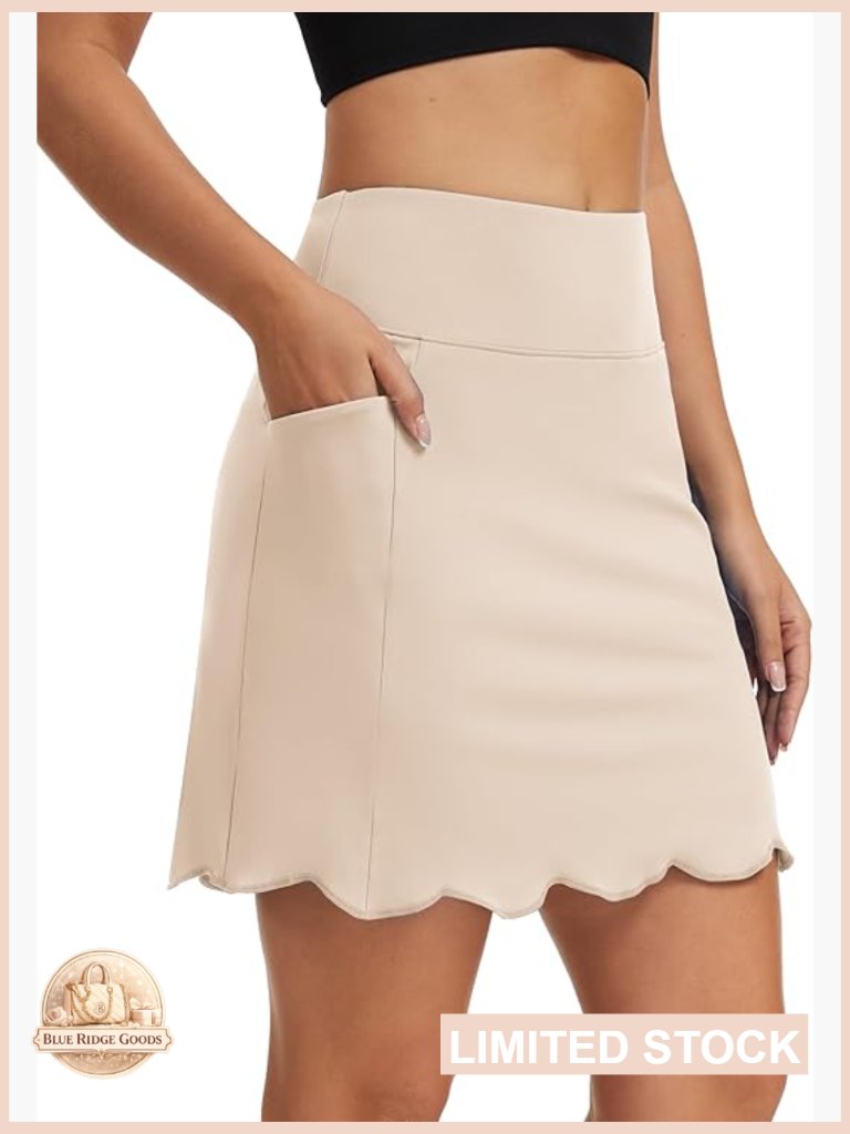 High Waist Athletic Skort With Scalloped Hem 4 Pockets Tennis Golf Workout